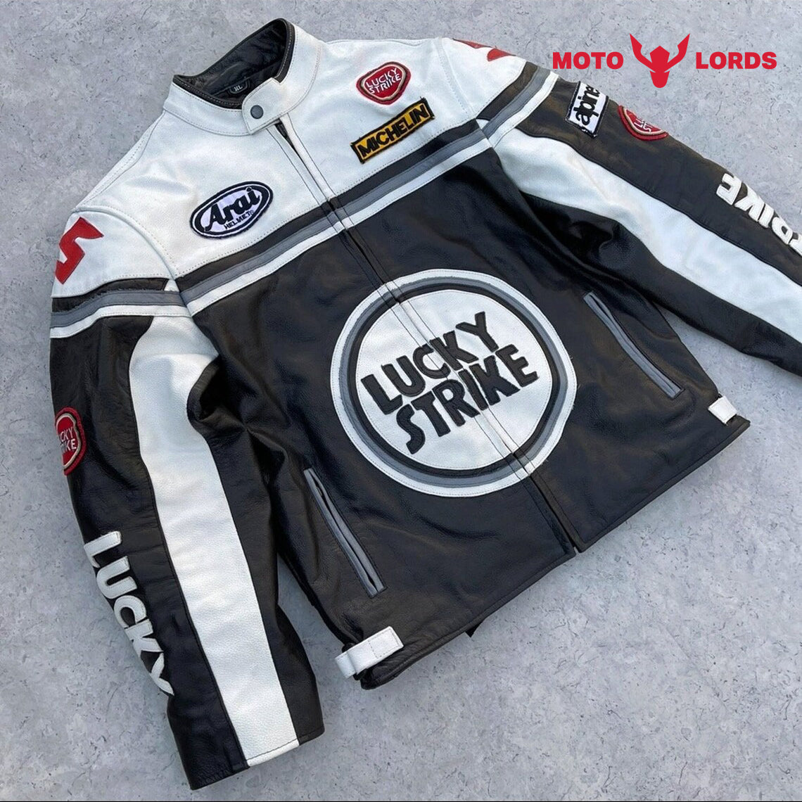 Lucky Strike White Leather Jacket Unisex MotoLords