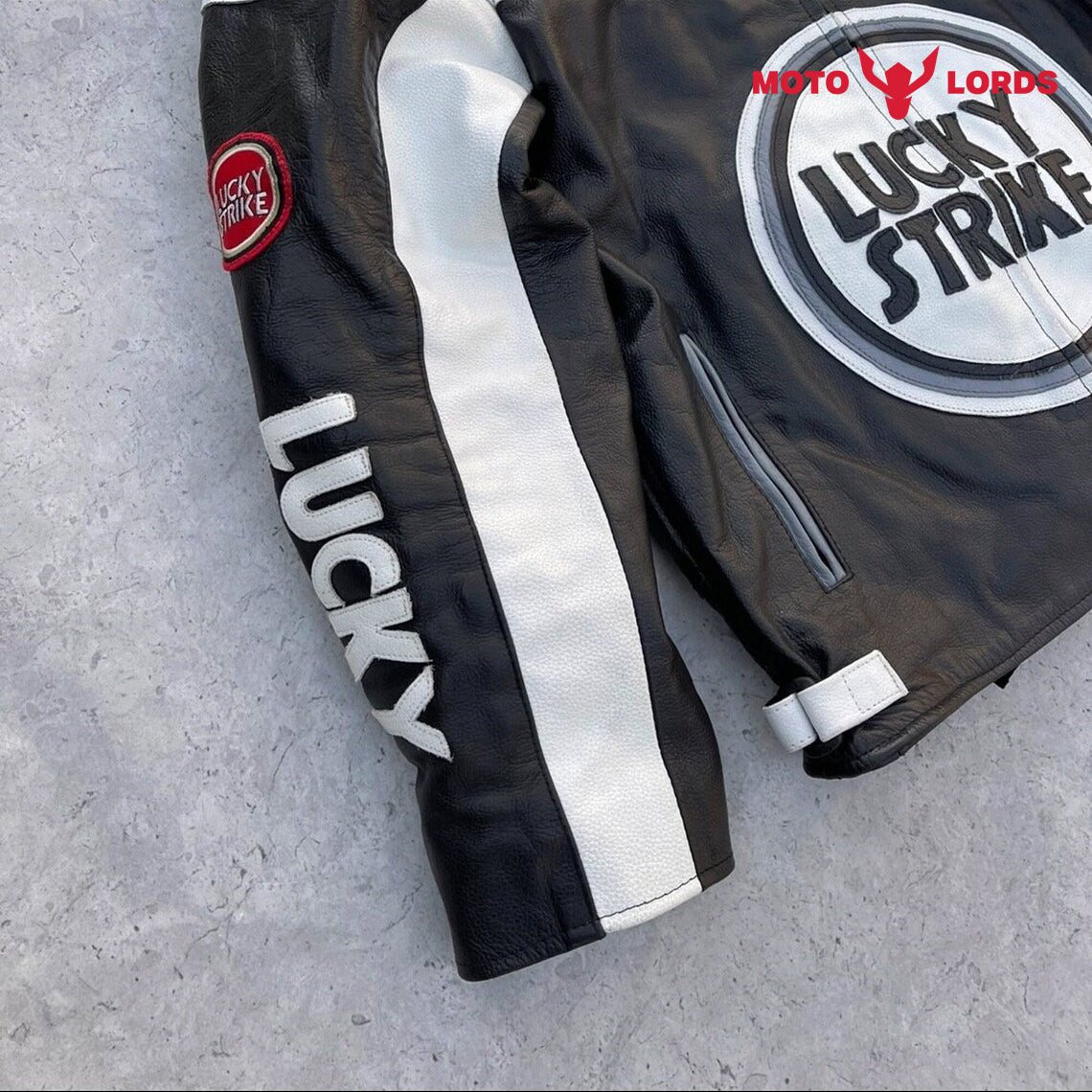 Lucky Strike White Leather Jacket Unisex MotoLords