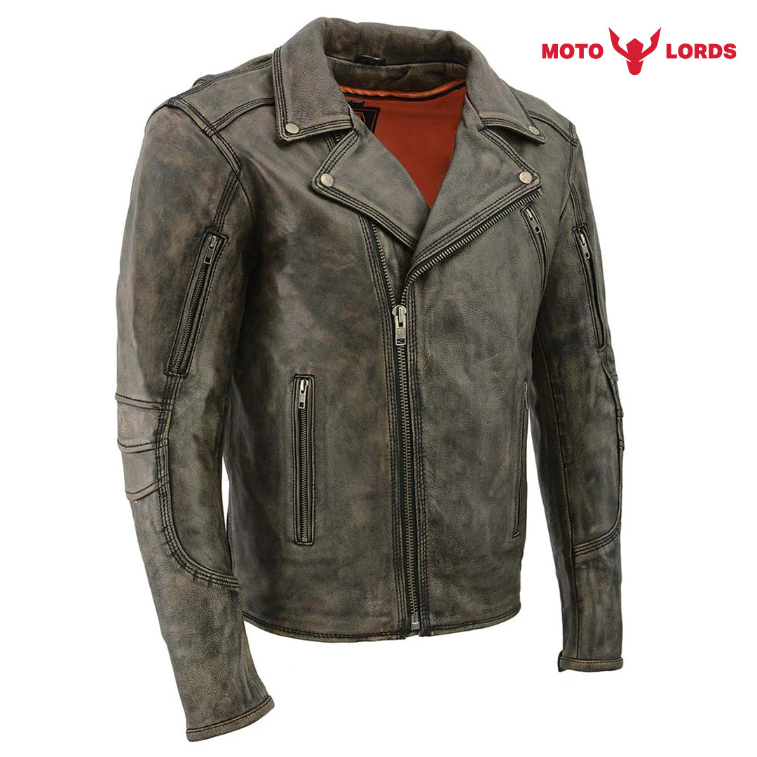 Rider's Choice ML71578 Men's Distressed Brown Triple Stitched' Beltless Motorcycle Leather Jacket MotoLords