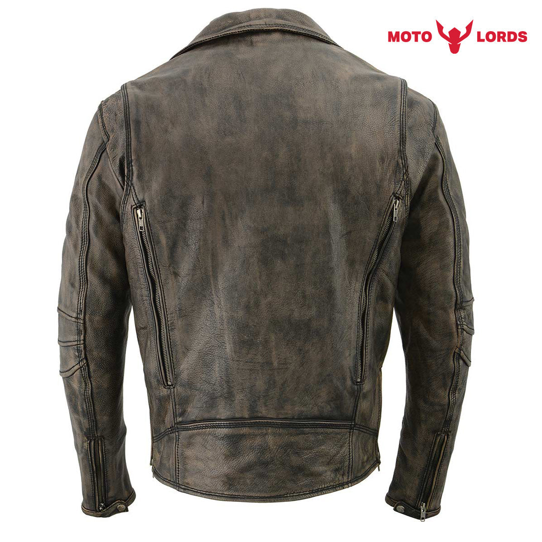 Rider's Choice ML71578 Men's Distressed Brown Triple Stitched' Beltless Motorcycle Leather Jacket MotoLords