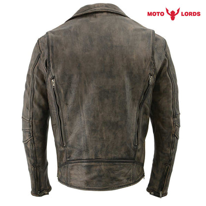 Rider's Choice ML71578 Men's Distressed Brown Triple Stitched' Beltless Motorcycle Leather Jacket MotoLords