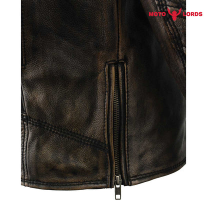 Rider's Choice ML71578 Men's Distressed Brown Triple Stitched' Beltless Motorcycle Leather Jacket MotoLords