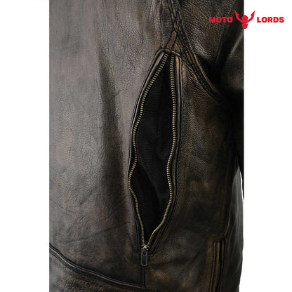 Rider's Choice ML71578 Men's Distressed Brown Triple Stitched' Beltless Motorcycle Leather Jacket MotoLords