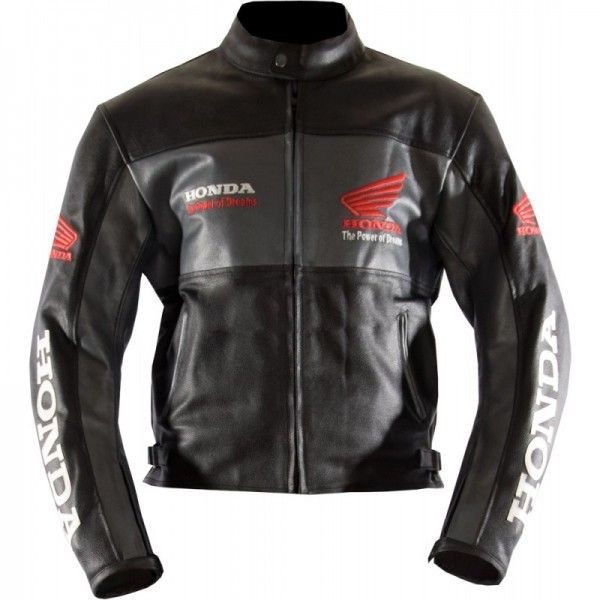Black Honda Motorbike Real Cowhide Leather Jacket 3A MOTO LEATHER