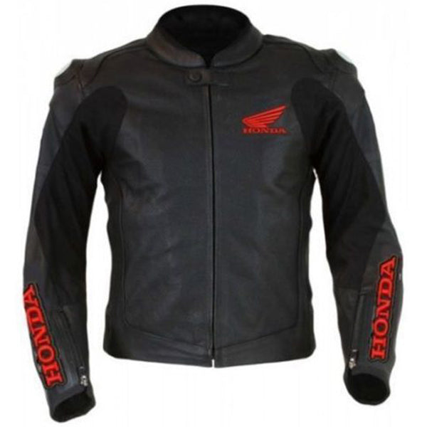 Black Honda Motorbike Style Leather Jacket 3A MOTO LEATHER
