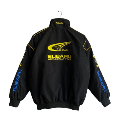 Subaru Rally Vintage Black Jacket | Classic Motorsport Apparel - Speedxcrafts
